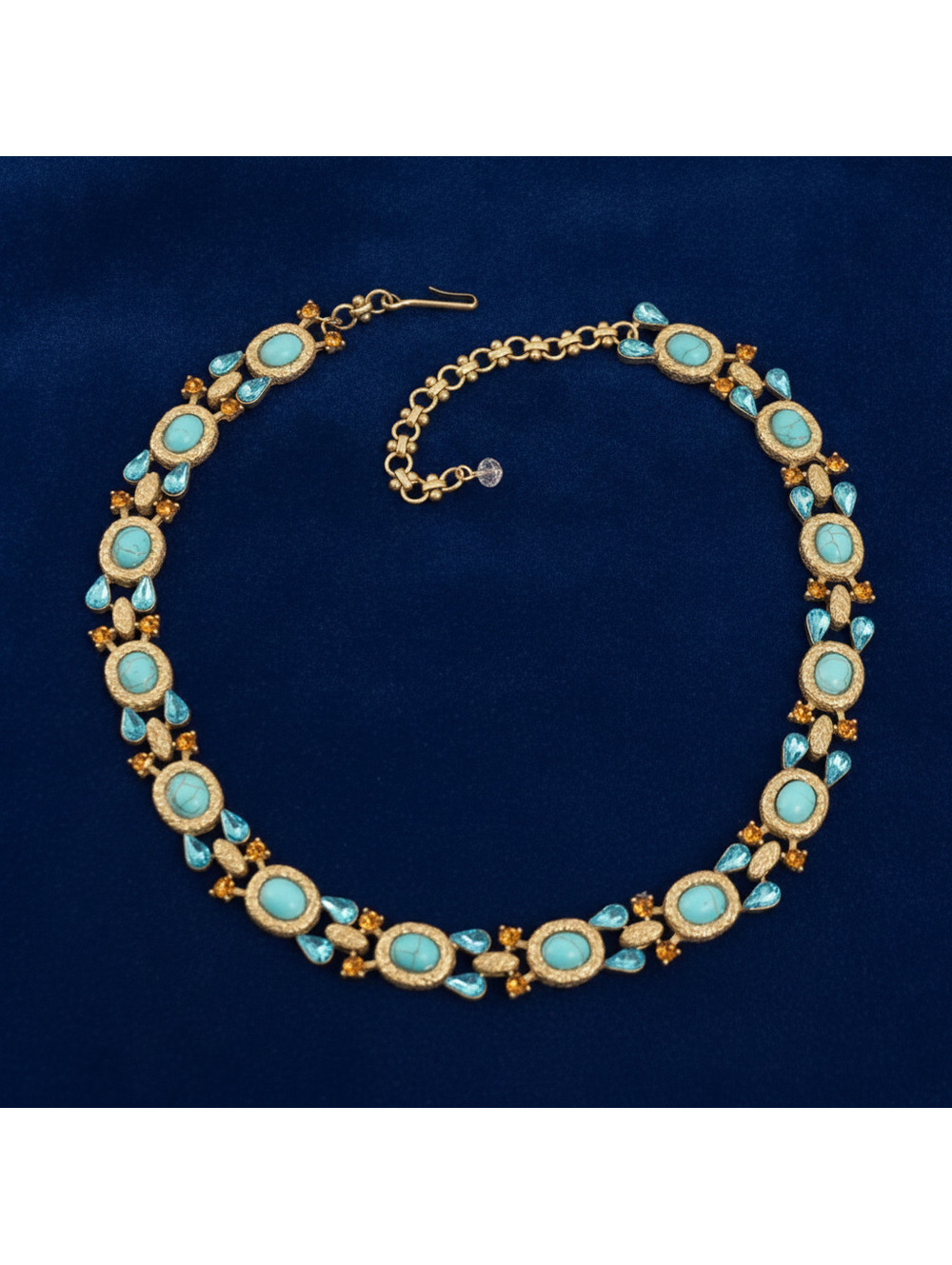Statement 18K Gold-Plated Turquoise & Crystal Necklace